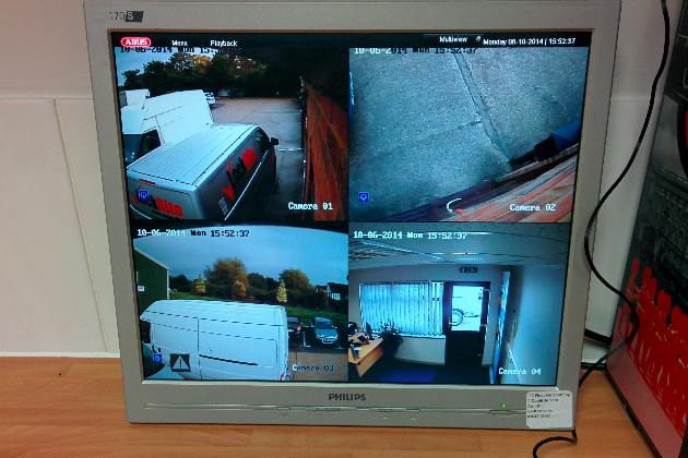 Monitor showing 4 camera views