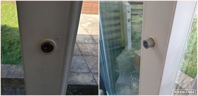 Secondary security bolt on sliding door jammed. Attempted drilling by local handyman just made matters worst; lock removed and replacement fitted so all good for the hot weather. #alwaysuseaprofessional